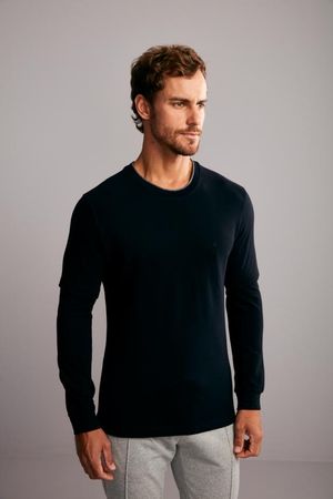 Camiseta Manga Longa Piquet Slim Fit - Preto