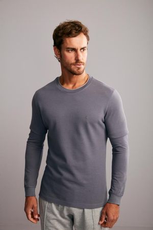 Camiseta Manga Longa Piquet Slim Fit - Cinza Escuro