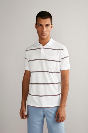 Polo Manga Curta com Bolso Comfort Malha - Branco / Vermelho