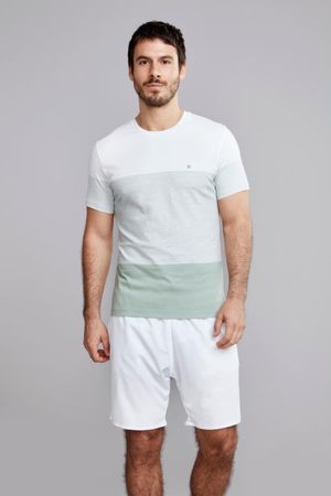 Camiseta Manga Curta Malha Slim Fit - Verde Orvalho / Branco