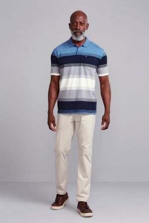 Polo Manga Curta Office com Bolso Comfort Malha - Azul / Cinza