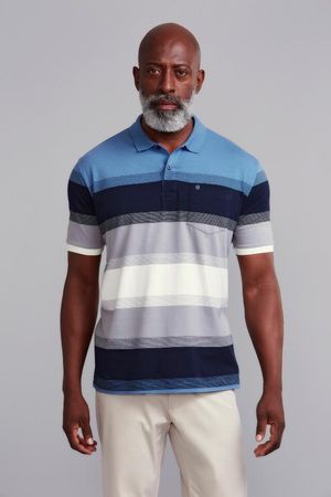 Polo Manga Curta Office com Bolso Comfort Malha - Azul / Cinza