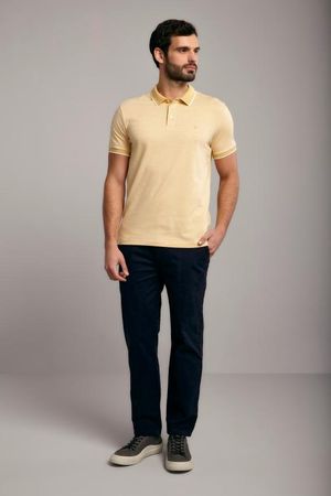 Polo Manga Curta Malha Slim Fit - Amarelo / Creme