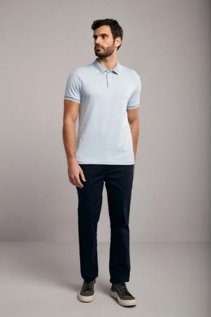 Polo Manga Curta Malha Slim Fit - Azul / Creme