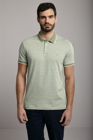 Polo Manga Curta Malha Slim Fit - Verde / Creme