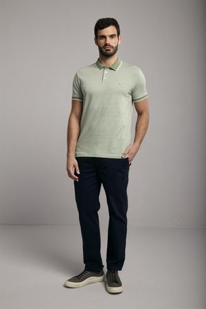 Polo Manga Curta Malha Slim Fit - Verde / Creme