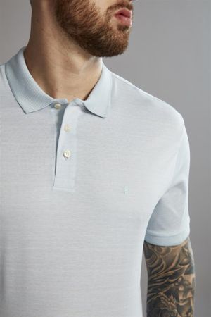 Polo Manga Curta Comfort Pima - Azul Céu / Branco