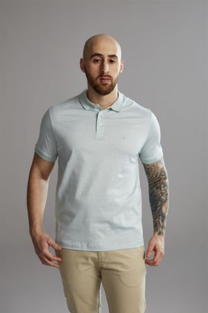 Polo Manga Curta Comfort Pima - Verde Água / Branco