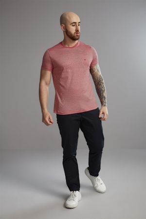 Camiseta Manga Curta Pima Slim Fit - Vermelho / Bege Creme