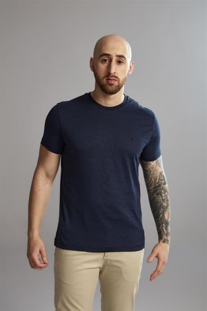 Camiseta Manga Curta Pima Slim Fit - Preto / Azul Noturno