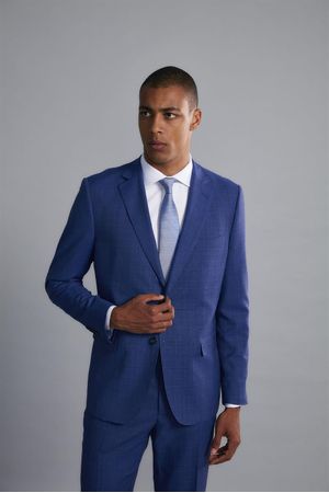 Terno 2 botões Xadrez Slim Fit - Azul Médio