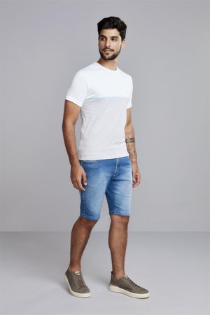 Camiseta Manga Curta Malha Slim Fit - Branco / Cinza Médio