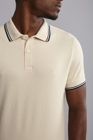 Polo Manga Curta Piquet Básica Slim Fit - Bege Areia