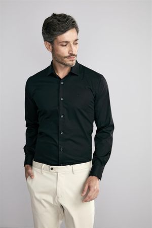 Camisa Manga Longa Comfort Fio Tinto - Preto