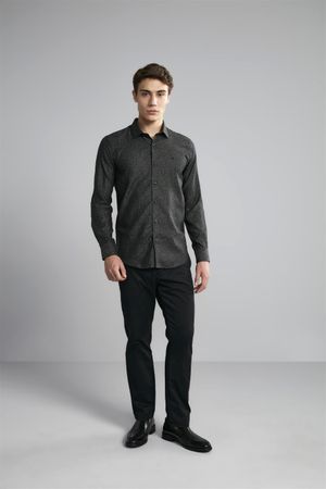 Camisa Manga Longa Jacquard Slim Fit - Preto
