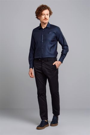 Camisa Manga Longa Comfort Jacquard - Azul Marinho