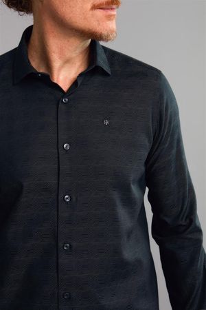 Camisa Manga Longa Comfort Jacquard - Preto