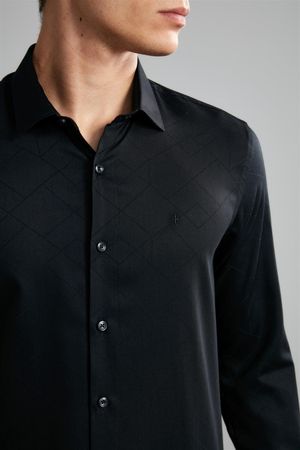 Camisa Manga Longa Jacquard Slim Fit - Preto