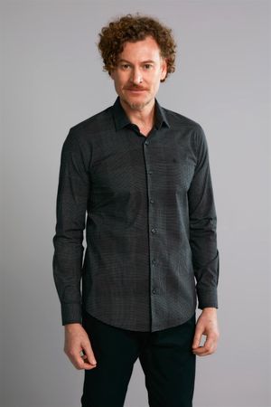 Camisa Manga Longa Fio Tinto Slim Fit - Preto