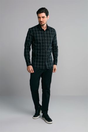Camisa Manga Longa Fio Tinto Slim Fit - Preto
