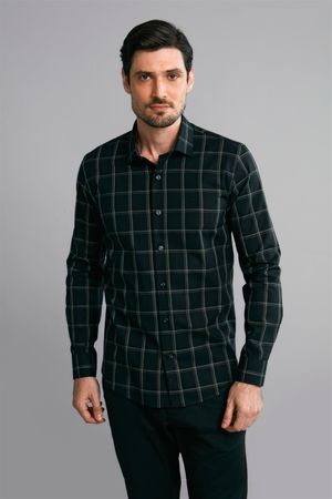 Camisa Manga Longa Fio Tinto Slim Fit - Preto