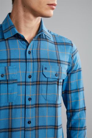 Camisa Manga Longa com Bolso Flanela Xadrez Slim Fit - Azul Medio