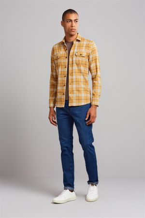 Camisa Manga Longa com Bolso Flanela Xadrez Slim Fit - Amarelo Mostarda