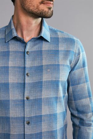 Camisa Manga Longa Fio Tinto Slim Fit - Azul Medio