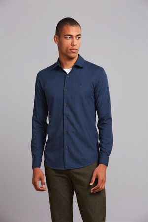 Camisa Manga Longa Linen Blend Slim Fit - Azul Petroleo