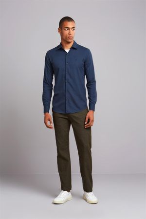 Camisa Manga Longa Linen Blend Slim Fit - Azul Petroleo