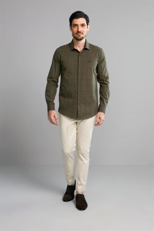 Camisa Manga Longa Microdesenhos Slim Fit - Verde