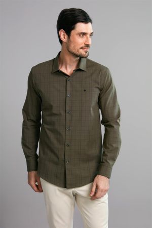 Camisa Manga Longa Microdesenhos Slim Fit - Verde