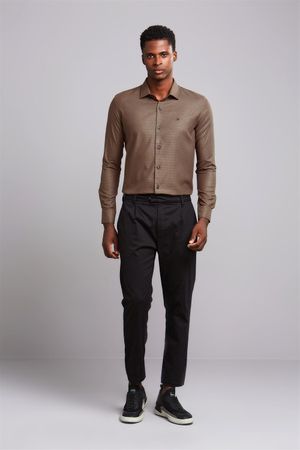 Camisa Manga Longa Microdesenhos Slim Fit - Amarelo Mostarda