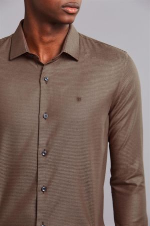 Camisa Manga Longa Microdesenhos Slim Fit - Amarelo Mostarda