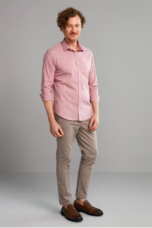 Camisa Manga Longa Fio Tinto Slim Fit - Vermelho