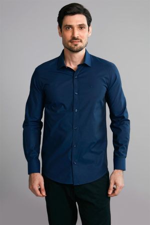 Camisa Manga Longa Algodão Egípcio Slim Fit - Azul Marinho