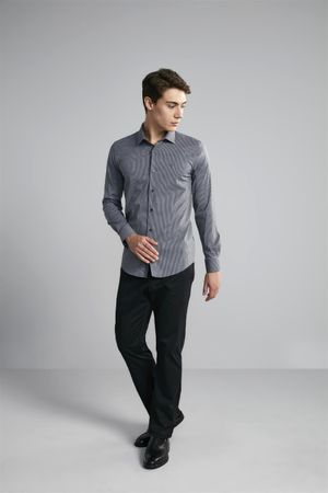Camisa Manga Longa Fio Tinto Slim Fit - Cinza Grafite