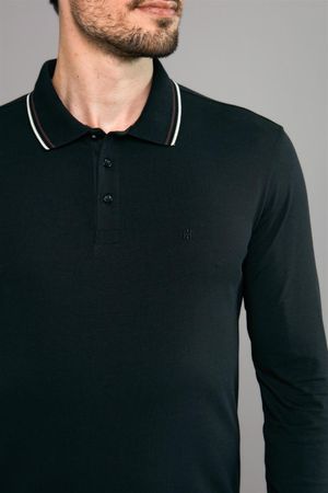 Polo Manga Longa Premium Slim Fit - Preto