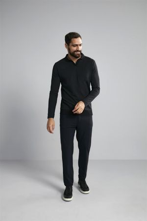 Polo Manga Longa Premium Slim Fit - Preto