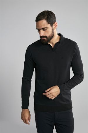 Polo Manga Longa Premium Slim Fit - Preto