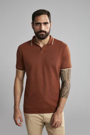 Polo Manga Curta Premium Piquet Slim Fit - Marrom Avela