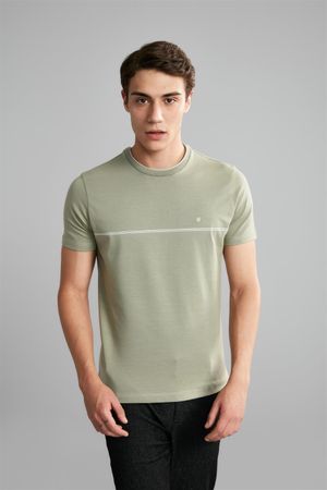 Camiseta Manga Curta Malha Slim Fit - Verde Claro / Creme