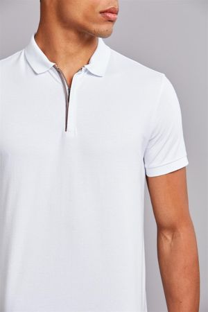 Polo Manga Curta com Zíper Premium Slim Fit - Branco