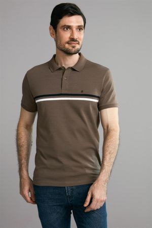 Polo Manga Curta Office Malha Slim Fit - Marrom Telha / Preto