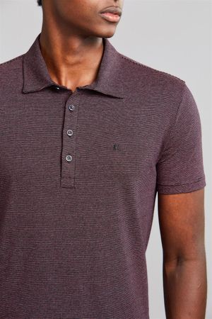 Polo Manga Curta Office Malha Slim Fit - Preto / Vermelho Carmim