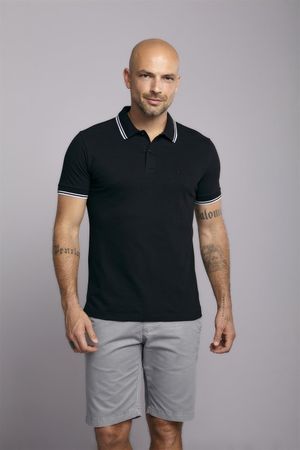 Polo Manga Curta Piquet Básica Slim Fit - Preto