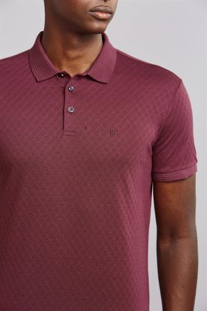 Polo Manga Curta Premium Jacquart Slim Fit - Vinho