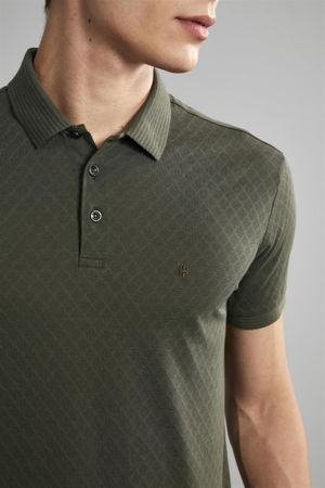 Polo Manga Curta Premium Jacquart Slim Fit - Verde Escuro