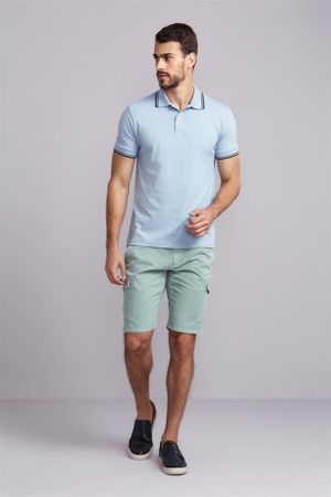 Polo Manga Curta Piquet Básica Slim Fit - Azul Puro