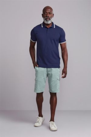 Polo Manga Curta Piquet Básica Slim Fit - Azul Noturno